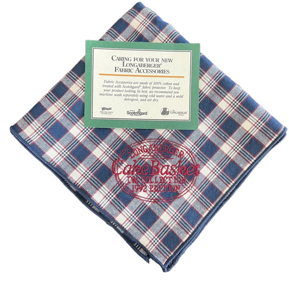 Longaberger 1992 J.W. Cake Basket Liner, Blue/Red/White Plaid Cloth  L100JW